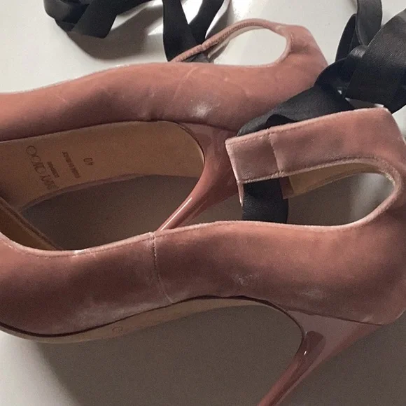 Jimmy Choo *Rosana Blush Velvet Heels with Leather Ankle Ties Size 40 - Picture 5 of 7